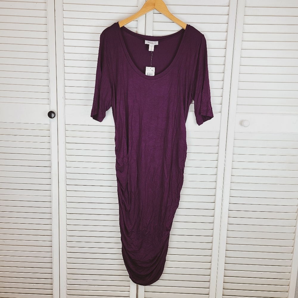 Motherhood Purple Rouched Fitted Dress Size XL